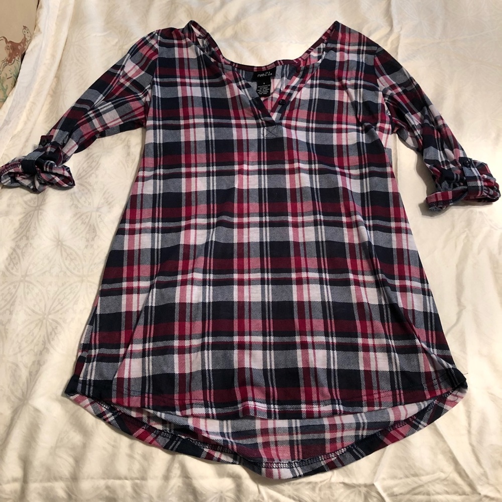 Rue 21 Plaid Quarter-Sleeve Shirt
